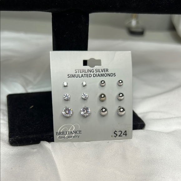 Sterling Silver Simulated Diamond Earrings Set - Picture 4 of 4